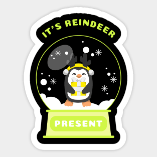 It Is Reindeer Present Penguin (Yellow) Sticker